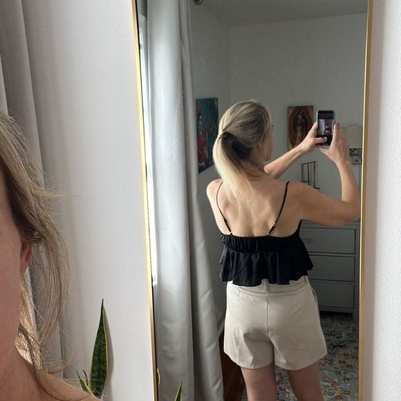 Free People Tie Front Ruffle Tank Top Size Medium Black - Picture 4 of 5